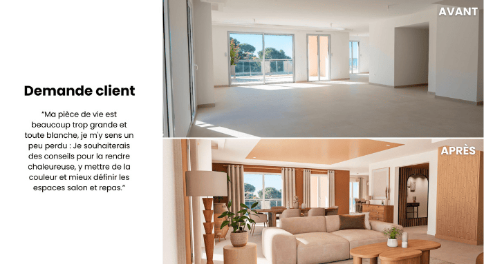 2 photos d'une piece présentant un avant apres travaux avec Rhinov